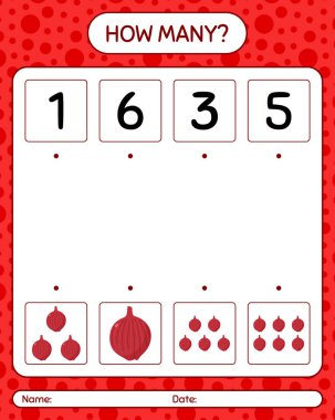 Kaç tane soğanlı sayma oyunu. Anaokulu çocukları için çalışma listesi, aktivite listesi, yazdırılabilir çalışma tablosu