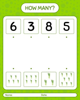 Kaç tane taze soğanlı sayma oyunu. Anaokulu çocukları için çalışma listesi, aktivite listesi, yazdırılabilir çalışma tablosu