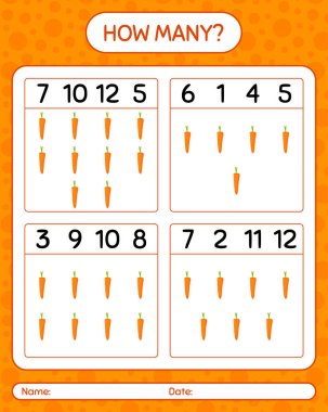 Havuçla kaç tane sayma oyunu var? Anaokulu çocukları için çalışma listesi, aktivite listesi, yazdırılabilir çalışma tablosu