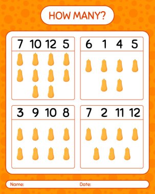 Squash 'la kaç tane sayma oyunu var? Anaokulu çocukları için çalışma listesi, aktivite listesi, yazdırılabilir çalışma tablosu