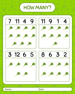 Pırasalı kaç tane sayma oyunu var? Anaokulu çocukları için çalışma listesi, aktivite listesi, yazdırılabilir çalışma tablosu