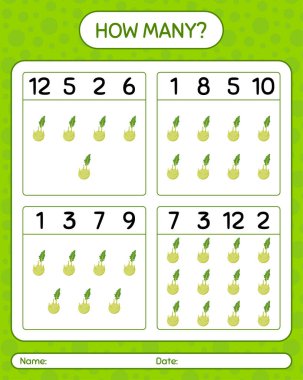 Kohlrabi ile kaç tane sayma oyunu var? Anaokulu çocukları için çalışma listesi, aktivite listesi, yazdırılabilir çalışma tablosu