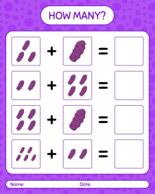 Mor taewa ile kaç tane sayma oyunu. Anaokulu çocukları için çalışma listesi, aktivite listesi, yazdırılabilir çalışma tablosu