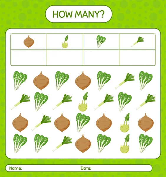 Sebzelerle kaç tane sayma oyunu var? Anaokulu çocukları için çalışma listesi, aktivite listesi, yazdırılabilir çalışma tablosu