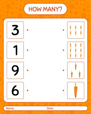 Havuçla kaç tane sayma oyunu var? Anaokulu çocukları için çalışma listesi, aktivite listesi, yazdırılabilir çalışma tablosu