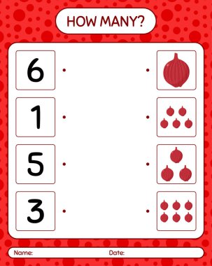 Kaç tane soğanlı sayma oyunu. Anaokulu çocukları için çalışma listesi, aktivite listesi, yazdırılabilir çalışma tablosu