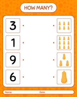 Squash 'la kaç tane sayma oyunu var? Anaokulu çocukları için çalışma listesi, aktivite listesi, yazdırılabilir çalışma tablosu