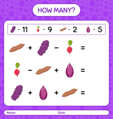 Sebzelerle kaç tane sayma oyunu var? Anaokulu çocukları için çalışma listesi, aktivite listesi, yazdırılabilir çalışma tablosu