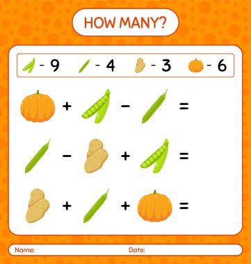 Sebzelerle kaç tane sayma oyunu var? Anaokulu çocukları için çalışma listesi, aktivite listesi, yazdırılabilir çalışma tablosu