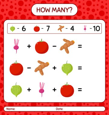 Sebzelerle kaç tane sayma oyunu var? Anaokulu çocukları için çalışma listesi, aktivite listesi, yazdırılabilir çalışma tablosu