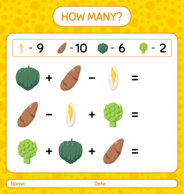 Sebzelerle kaç tane sayma oyunu var? Anaokulu çocukları için çalışma listesi, aktivite listesi, yazdırılabilir çalışma tablosu
