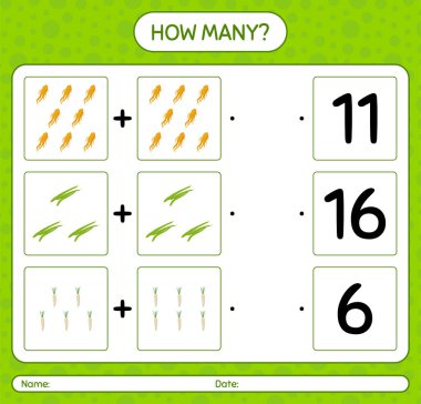 Sebzelerle kaç tane sayma oyunu var? Anaokulu çocukları için çalışma listesi, aktivite listesi, yazdırılabilir çalışma tablosu