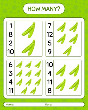 Bezelyelerle kaç tane sayma oyunu. Anaokulu çocukları için çalışma listesi, aktivite listesi, yazdırılabilir çalışma tablosu