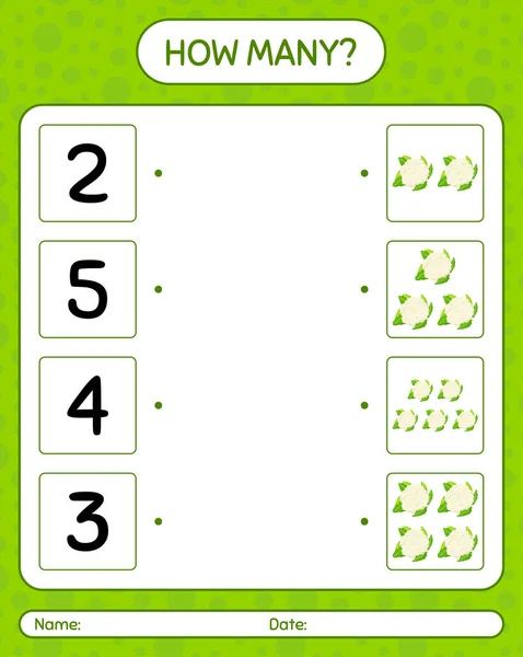 How Many Counting Game Cauliflower Worksheet Preschool Kids Kids Activity — Stock Vector