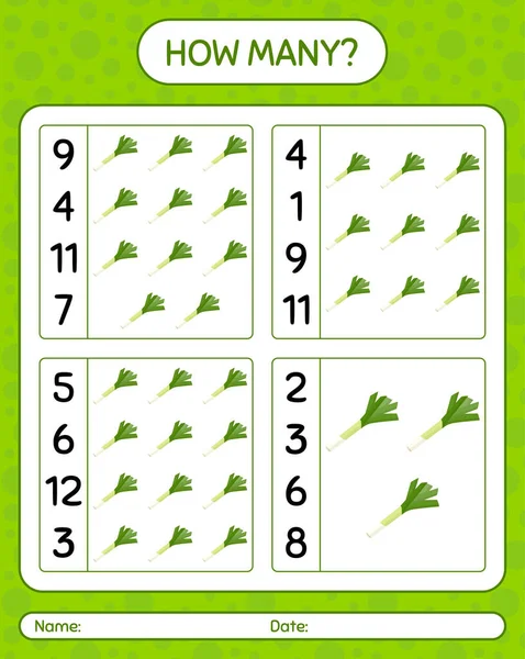 Pırasalı kaç tane sayma oyunu var? Anaokulu çocukları için çalışma listesi, aktivite listesi, yazdırılabilir çalışma tablosu