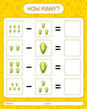 Kaç tane mısırlı sayma oyunu. Anaokulu çocukları için çalışma listesi, aktivite listesi, yazdırılabilir çalışma tablosu