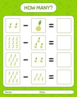 Kohlrabi ile kaç tane sayma oyunu var? Anaokulu çocukları için çalışma listesi, aktivite listesi, yazdırılabilir çalışma tablosu