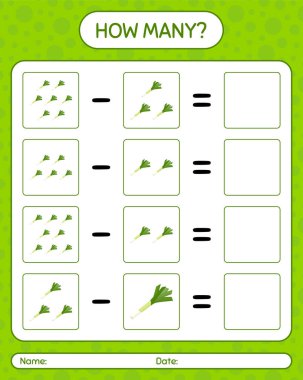 Pırasalı kaç tane sayma oyunu var? Anaokulu çocukları için çalışma listesi, aktivite listesi, yazdırılabilir çalışma tablosu