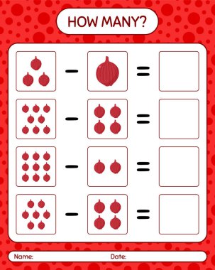 Kaç tane soğanlı sayma oyunu. Anaokulu çocukları için çalışma listesi, aktivite listesi, yazdırılabilir çalışma tablosu