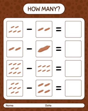 Tatlı patatesle kaç tane sayma oyunu. Anaokulu çocukları için çalışma listesi, aktivite listesi, yazdırılabilir çalışma tablosu