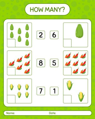 Sebzelerle kaç tane sayma oyunu var? Anaokulu çocukları için çalışma listesi, aktivite listesi, yazdırılabilir çalışma tablosu