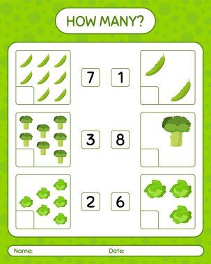 Sebzelerle kaç tane sayma oyunu var? Anaokulu çocukları için çalışma listesi, aktivite listesi, yazdırılabilir çalışma tablosu