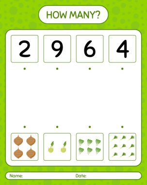 Sebzelerle kaç tane sayma oyunu var? Anaokulu çocukları için çalışma listesi, aktivite listesi, yazdırılabilir çalışma tablosu