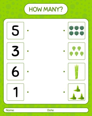 Sebzelerle kaç tane sayma oyunu var? Anaokulu çocukları için çalışma listesi, aktivite listesi, yazdırılabilir çalışma tablosu