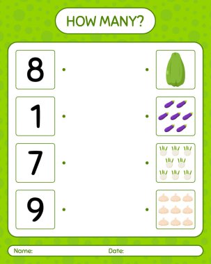 Sebzelerle kaç tane sayma oyunu var? Anaokulu çocukları için çalışma listesi, aktivite listesi, yazdırılabilir çalışma tablosu