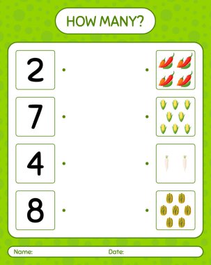 Sebzelerle kaç tane sayma oyunu var? Anaokulu çocukları için çalışma listesi, aktivite listesi, yazdırılabilir çalışma tablosu