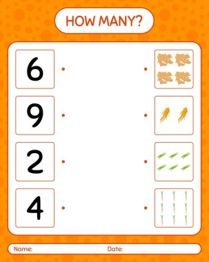 Sebzelerle kaç tane sayma oyunu var? Anaokulu çocukları için çalışma listesi, aktivite listesi, yazdırılabilir çalışma tablosu