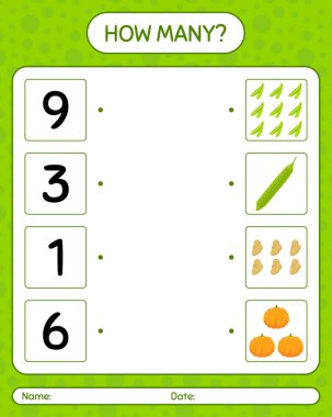 Sebzelerle kaç tane sayma oyunu var? Anaokulu çocukları için çalışma listesi, aktivite listesi, yazdırılabilir çalışma tablosu