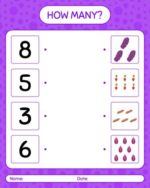 Sebzelerle kaç tane sayma oyunu var? Anaokulu çocukları için çalışma listesi, aktivite listesi, yazdırılabilir çalışma tablosu