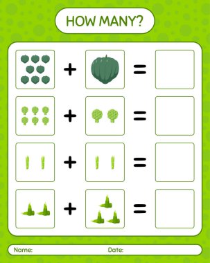 Sebzelerle kaç tane sayma oyunu var? Anaokulu çocukları için çalışma listesi, aktivite listesi, yazdırılabilir çalışma tablosu