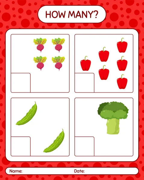 有多少种蔬菜算计游戏 学龄前儿童工作表 儿童活动表 可打印工作表 — 图库矢量图片