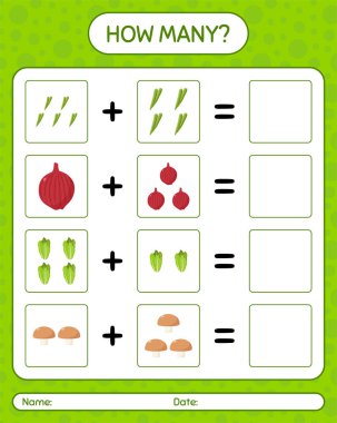 Sebzelerle kaç tane sayma oyunu var? Anaokulu çocukları için çalışma listesi, aktivite listesi, yazdırılabilir çalışma tablosu