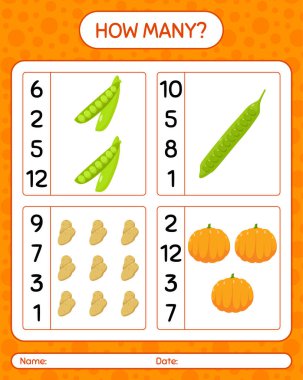 Sebzelerle kaç tane sayma oyunu var? Anaokulu çocukları için çalışma listesi, aktivite listesi, yazdırılabilir çalışma tablosu