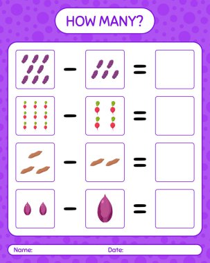 Sebzelerle kaç tane sayma oyunu var? Anaokulu çocukları için çalışma listesi, aktivite listesi, yazdırılabilir çalışma tablosu