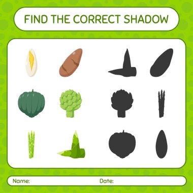 Sebzeli doğru gölge oyununu bul. Anaokulu öğrencilerinin çalışma listesi, çocukların faaliyet listesi.