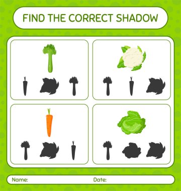 Sebzeli doğru gölge oyununu bul. Anaokulu öğrencilerinin çalışma listesi, çocukların faaliyet listesi.