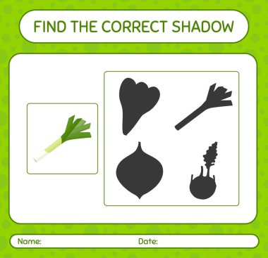 Pırasalı doğru gölge oyununu bul. Anaokulu öğrencilerinin çalışma listesi, çocukların faaliyet listesi.
