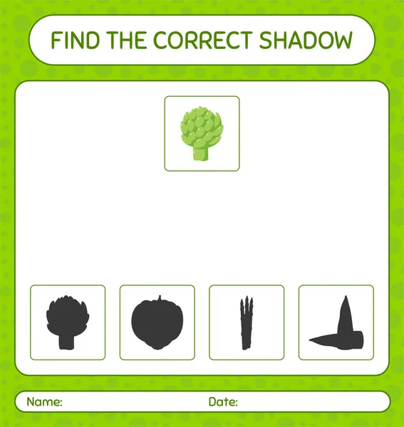 Find Correct Shadows Game Artichoke Worksheet Preschool Kids Kids Activity — Stock Vector