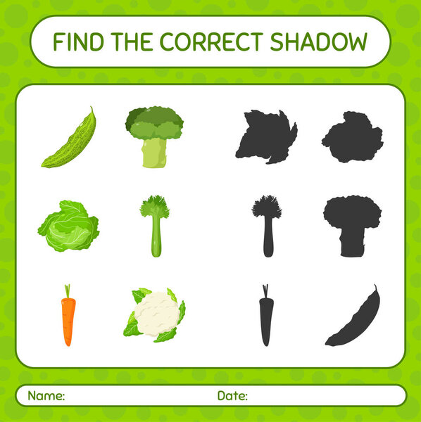Найти правильные тени игры с овощами. рабочий лист для детей дошкольного возраста, лист активности детей