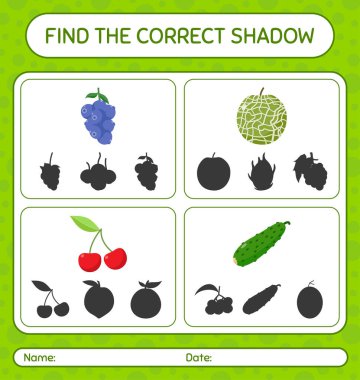 Meyveli doğru gölge oyununu bul. Anaokulu öğrencilerinin çalışma listesi, çocukların faaliyet listesi.