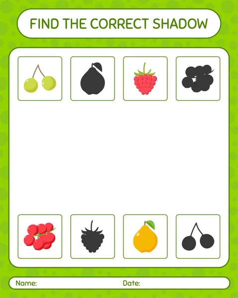 Find Correct Shadows Game Fruits Worksheet Preschool Kids Kids Activity — Stock Vector