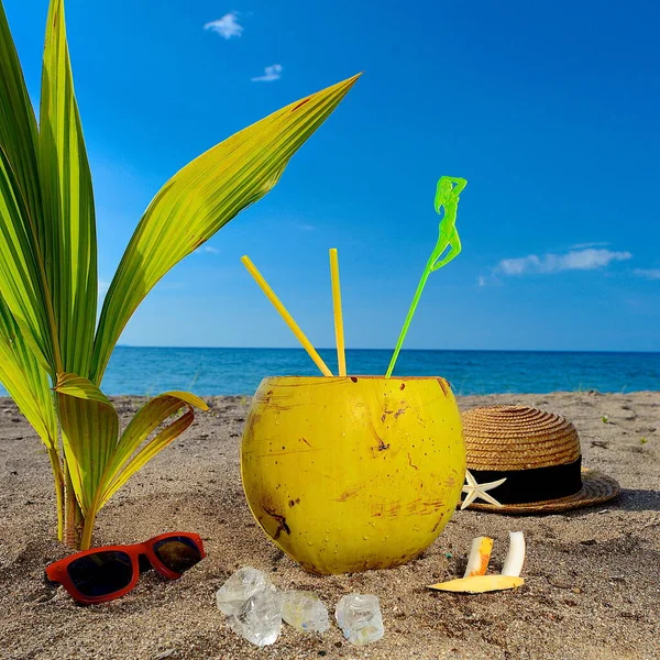 Zomer Kokosnoot Cocktail Tropisch Strand — Stockfoto