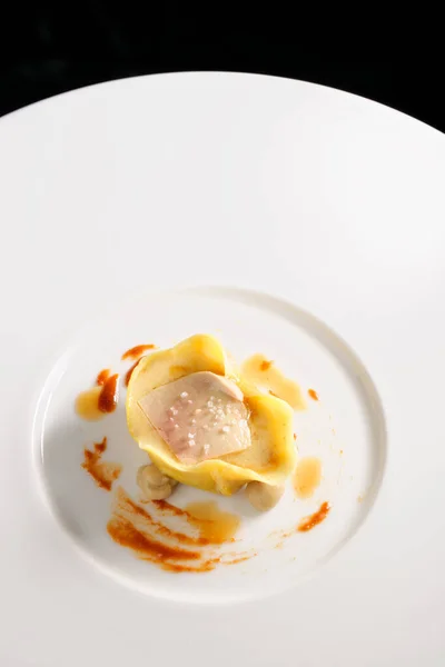 Fine Dining Ravioli Foie Gras — Stock Photo, Image