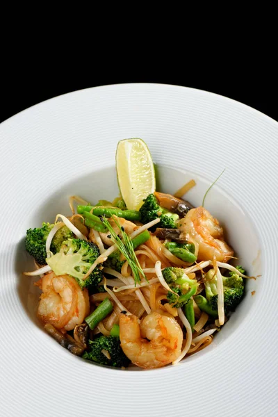 Shrimps Pad Thai Thailand National Dishes — Stock Photo, Image