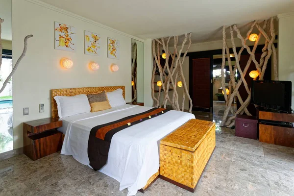 Innenraum Einer Tropischen Luxusvilla Schlafzimmer — Stockfoto