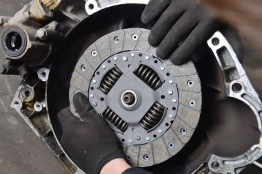 Car mechanic is changing Clutch clipart